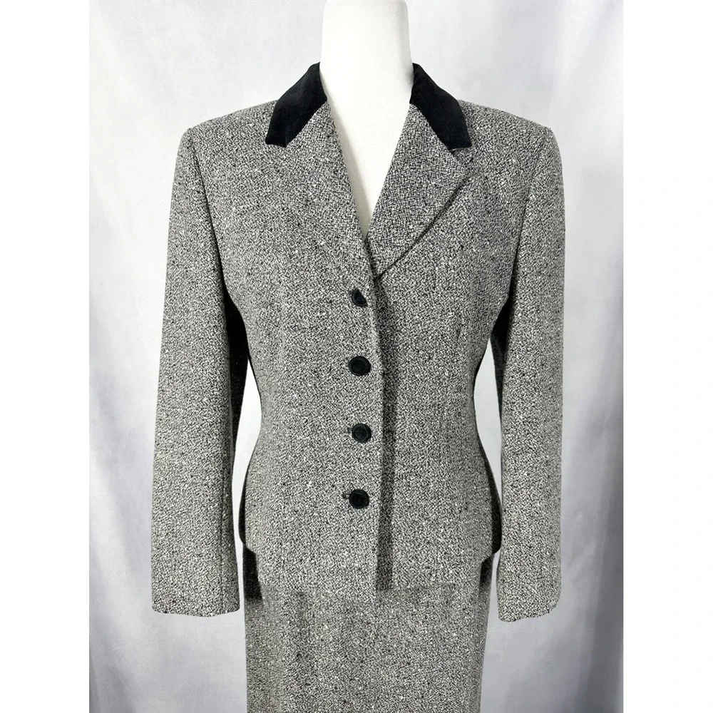 Pendleton Gray Wool Tweed Black Retro Blazer‎ Skirt Suit Women's Size 8/10